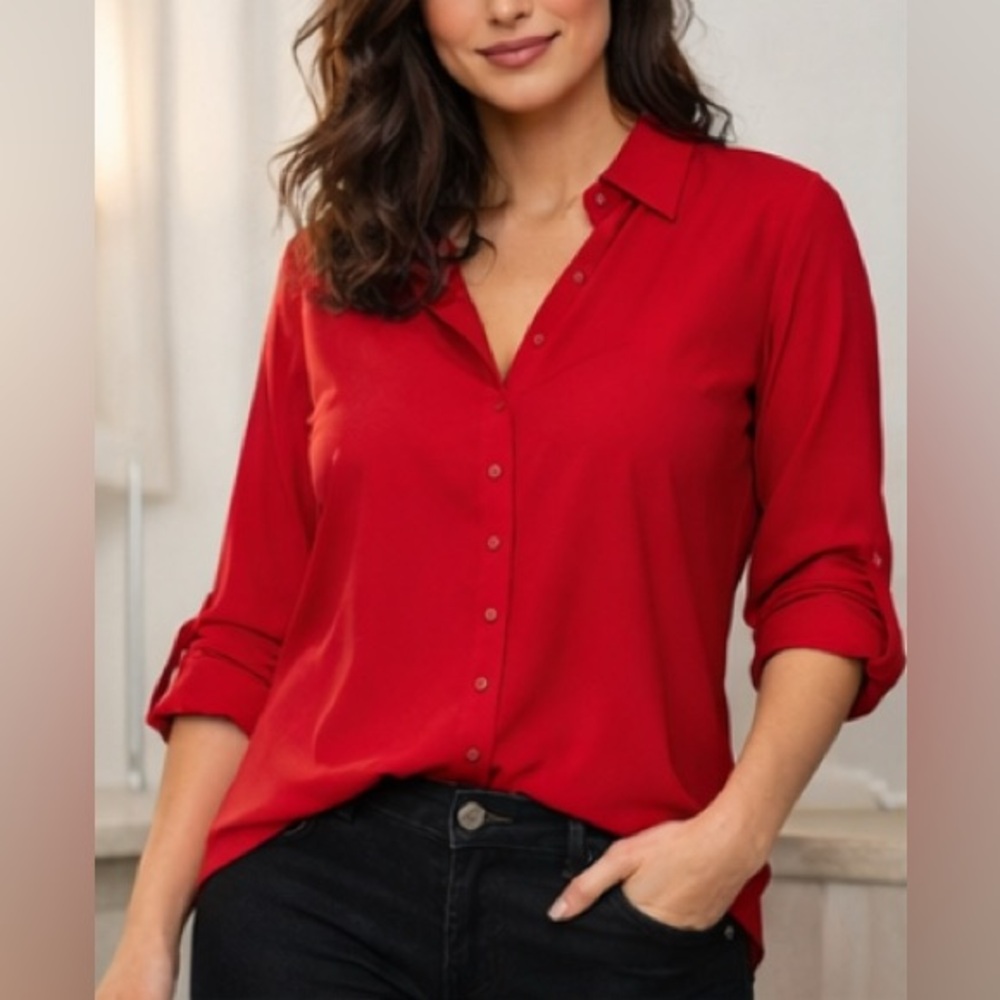 NWT Express Women’s Red Button-Up Blouse